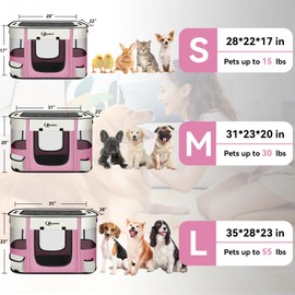 Siedihit Dog Cat Playpen, Pet Puppy Portable Playpens for Outdoor Travel Crate, Indoor After Surgery Use, Foldable Dog Kennel Tent for Rabbit or Small Animals and Tent Stakes (Pink, Small)