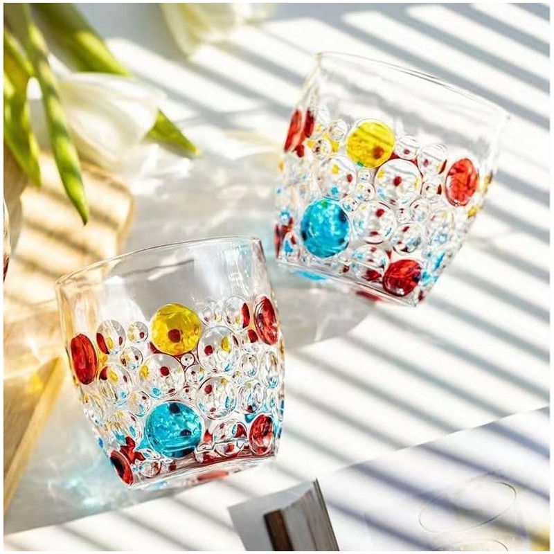 JQWIN AlifordGlass Glass Tumblers with Colorful Patterns, Lead-Free, Set of