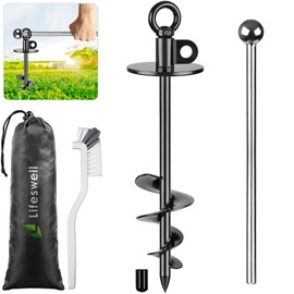 Lifeswell Heavy Duty 15" Dog Tie Out Stake, 360° Swivel, No Tangle, Easy Install, for Large Dogs up to 220lbs, Perfect for Yard, Camping, Beach (Black)