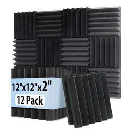 GUERRI 12 Pack Sound Proof Foam Panels for Walls 2" x 12" x 12" Wedges Acoustic Panels Sound Absorbing High Density Fire Resistant Acoustic Foam Sound Panels for Home Studio