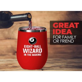 Billiard Red Edition Wine Tumbler 12oz - wizard in the making - Pool Player Gifts Table Rail Balls Chalk Cue Sticks
