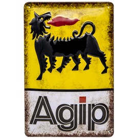 Retro Petrol Station Tin Sign Suitable for AGIP Gasoline Fans - Vintage Advertising Sign, Garages, Workshop Decorative Sign, Embossed, 30 x 20 cm