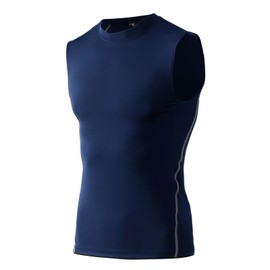 Muaghyee Sleeveless Compression Inner Men's Tank Top, Sports Innerwear, Compression Shirt, Undershirt, Training Wear, Sweat Absorbent, Quick Drying, Cool Touch, navy, XL