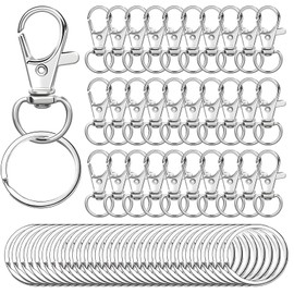 Ganchos para Llavero con Llaveros, Anillos De Llavero Para Manualidades con Cierre Giratorio para Llavero con Cordón, Fabricación de Joyas, Manualidades - Plata (30 Ganchos Giratorios + 30 Llaveros) S