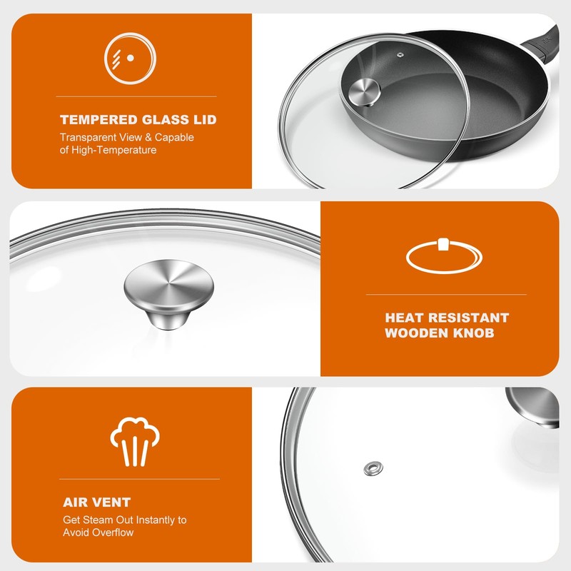6.5 inch Tempered Glass Lid with Stainless Steel Handle, Versatile
