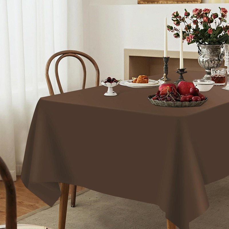YSYJ 3 Pack Brown Plastic Tablecloth Disposable Rectangular Table Cloth