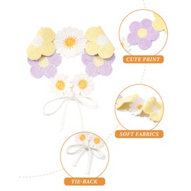 AWAYTR Crochet Headbands for Women Hippie Headband Bandana Tie-Back Knit Headband for Girls Wide Head Bands Floral Crochet Headwrap (Purple + Light Yellow/Orange + Blue)