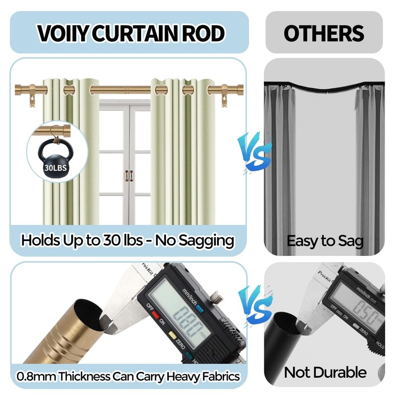 VOIIY 2 Pack Gold Curtain Rods for Windows 28 to