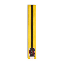 Playwell Martial Arts Cotton Coloured Belt With Black Stripe Grading Belt - (Karate, Judo Taekwondo) (Yellow Belt With Black Stripe, 280cm)