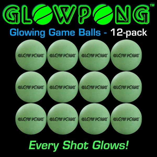 GLOWPONG Glowing Game Balls - 12-Pack - for Indoor Outdoor Nighttime Glow-in-The-Dark Beer Pong Target Game Fun and Neon Glowing Competition