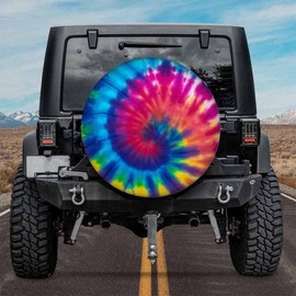 IBILIU Tie Dye Spiral Spare Tire Cover,Abstract Rainbow Colorful Tire Cover Wheel Protectors Weatherproof Universal Fit for Cars Trailer RV SUV Camper Truck - 15 Inch
