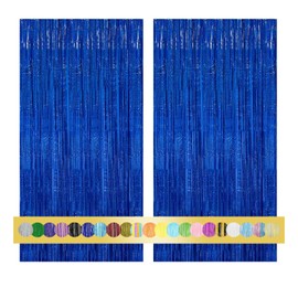 Pack of 2 Tinsel Curtains Blue Glitter Background Decoration Foils Fringe New Year's Eve Birthday Wedding Party Decoration Streamers Decoration for Disco Party Wedding Party Decoration New Year