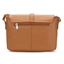 Hudson & James Designer Genuine Leather Women Ladies Travel Satchel Everyday Crossover Cross body Work Mobile Shoulder Handbag Bag (Tan)