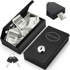 Reallnaive 1 Pack Metal Box for Gamblers Pocket Sized Winner Bank Casino Cash Box with 2 Keys Portable Casino Money Safe strongbox for Cash Saving Go Home Money Gifts(Black)