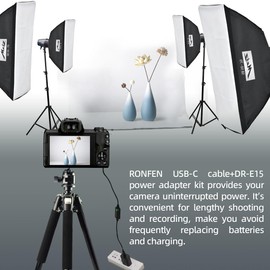 RONFEN DR-E15 DC Coupler ACK-E15 AC Power Adapter LP-E12 Dummy Battery USB-C Cable PD Adapter Kit for Canon EOS Rebel SL1, 100D DSLR, Kiss X7, PowerShot SX70 HS Cameras