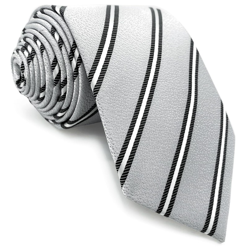 S&W SHLAX&WING Striped Men's Ties Grey with Silver Black Stripes