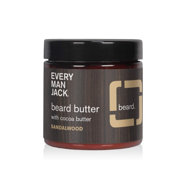 Every Man Jack Beard Butter- Subtle Sandalwood Fragrance - Rejuvenates, Hydrates, and Styles Dry, Unruly Beards While Relieving Itch - Naturally Derived with Cocoa Butter and Shea Butter - 4-ounce