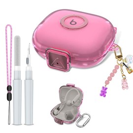 Compatible for Beats Powerbeats Pro 2 Case Cover with Secure Lock, Soft TPU Shockproof Protective Clear Case for Beats Powerbeats Pro 2 Earbuds Accessories with Fashion Keychain & Cleaner Kit (Pink)