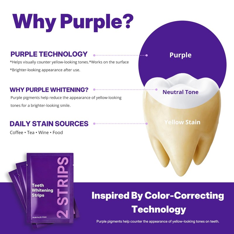 Purple Teeth Whitening Strips 7 Treatments, Peroxide-Free Teeth Whitener for