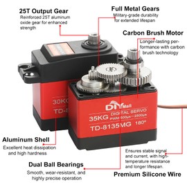 Geekstory 35KG TD-8135MG 360 Degree Servo Motor Digital Coreless Continuous Rotation Servo Large Torque Full Metal Gear for DIY Robot Robotic RC Car