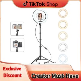TYKOON 10‚Äù Ring Light with 63‚Äù Stand & 2 Phone Holders, 360¬∞ Adjustable for YouTube, TikTok, Makeup, Photography, Compatible with All Cameras/Phones:_Ring Light with 1 Year Warranty