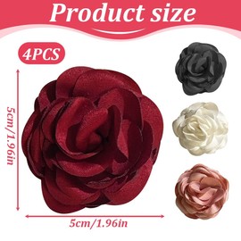 HAMKU Pack of 4 Flower Brooch, Large Rose Flower Brooch, Flower Brooch Made of Fabric, Plain Brooches, Large Camellia Flower Pins for Women, Prom, Wedding, Clothing Accessories, a, A