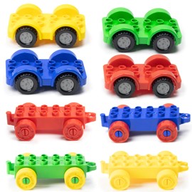 Mirthben 8 Piece Multi Vehicle Building Blocks Set, Compatible with Duplo, 4 Cars + 4 Train Trailers, Building Blocks Set, Toy Starter Set for Children from 3 Years, Number Train & Toy Train