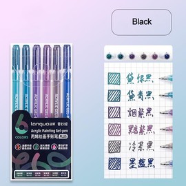 Yolaka Acrylic Gel Pens for Coloring Books, Quick Dry 6 Pcs 1.0mm Fine Point Gel Marker Pen for Drawing, Journaling Art, School Supplies, Black