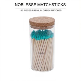 Noblesse Colored Safety Matches | 4-Inch Long Matches in Glass Jar | Perfect for Lighting Candles | 150 Pieces | 10 Candles and Extra Empty JAR Gift (Green)