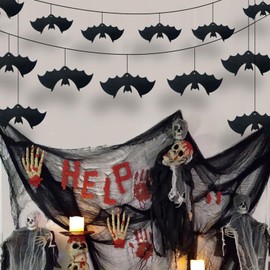 Halloween Decorations Bat Set of 16 Black Bat Halloween Hanging Decoration Scary Haunted House Props Ceiling Entrance Wall Window Door Outdoor Indoor Store School Festival Party Decoration Halloween