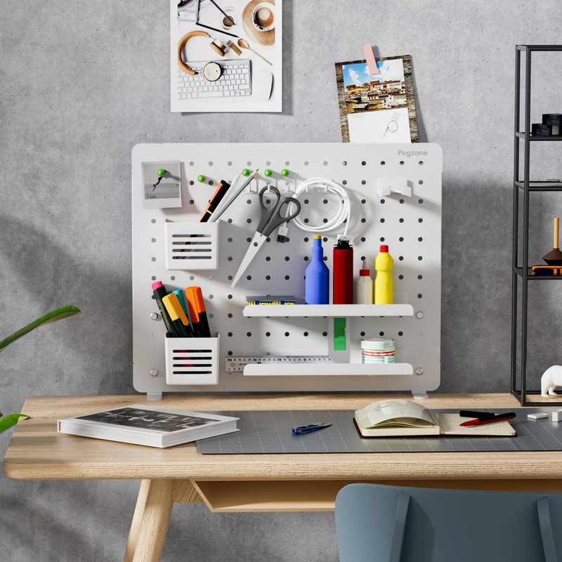 PEGZONE Clamp-on Desk Pegboard, Desk Organizer for Office Gaming Home,