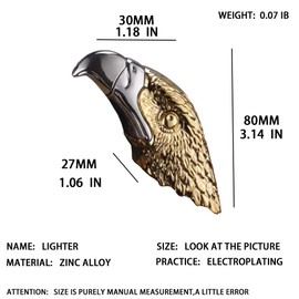YCDSSM Eagle Head Lighter,Metal Lighter,Jet Torch Lighter,Creative Refillable Soft Flame Metal Windproof Lighters,for Party Candles Kitchen BBQ Camping, Gifts for Men(No Gas) (Silver)