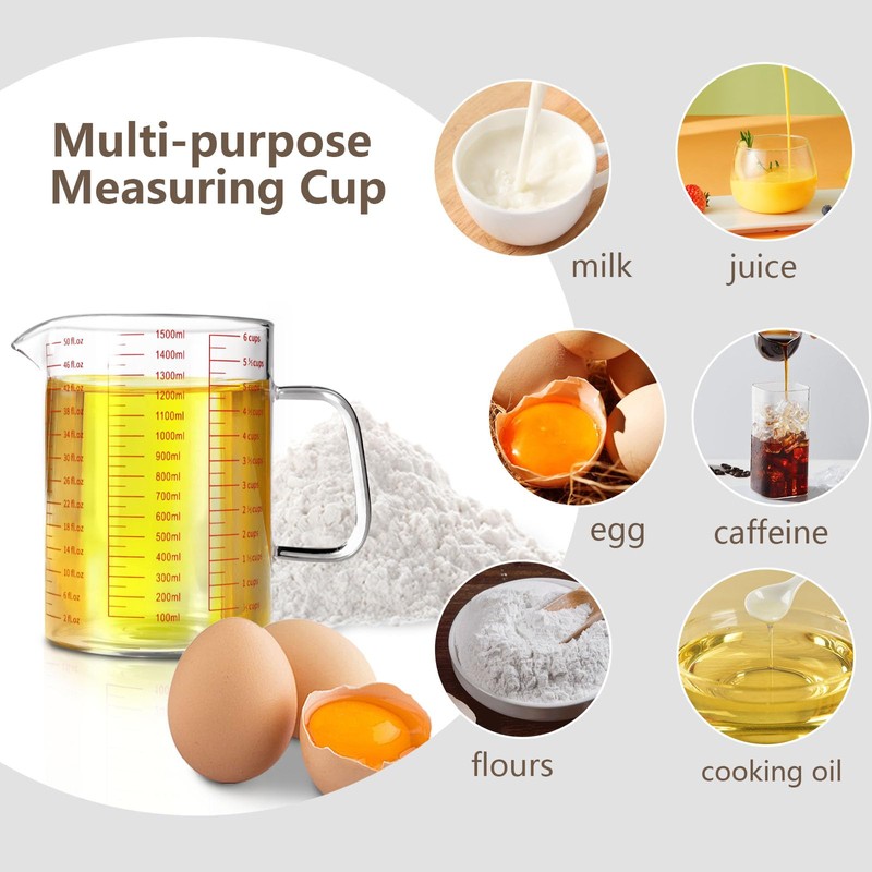 WhiteRhino Glass Measuring Cup,6Cup/1500ml/50oz Liquid Measuring Cups, Measuring Cup With