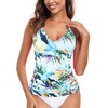 RELLECIGA Women's Leaf Print V Neckline Ruched Tankini Top Swimsuits