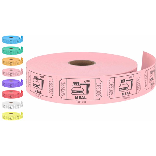 Tacticai 1000 Raffle Tickets, Meal, Pink (8 Color Selection), Single