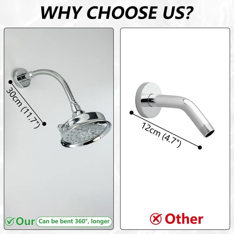 DOUBLUOEG Adjustable Shower Arm, Chrome 11.8 Inches Shower Head Extension