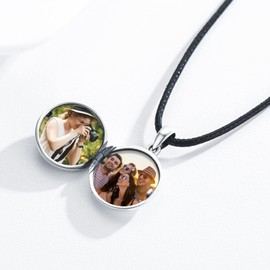 REDSUN Compass Locket Necklace 925 Sterling Silver Card Compass Moonstone Chain Photo Locket Amulet Medallion with Photo Compass Jewellery for Men Son Boys Women Gifts