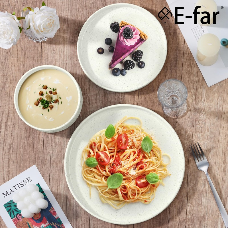 E-far Dinnerware Sets for 8, 24-Piece Stoneware Plates and Bowls