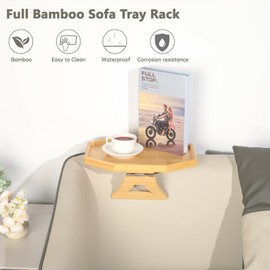 Couch Arm Tray, Bamboo Sofa Tray Table Clip on Side Table, Foldable Couch Arm Table for Eating, Drinks, Snacks, Remote, Control as Housewarmings, Wedding, Bridal Shower Gifts (JXX-SFJ-2)