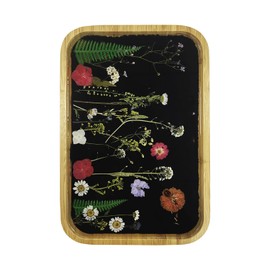 Serving Platters Rectangular - Resin and Natural Bamboo Flower Tray with Embedded Real Flowers