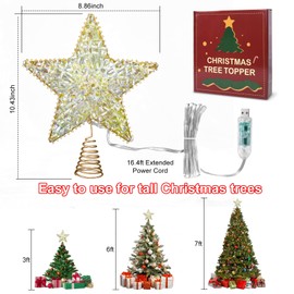 9" Christmas Tree Toppers, Gold Star for Xmas Tree Decor, APP & Remote Control, DIY 16 Mil. Color Changing, Music Sync, Smart LED Treetop Glittered Christmas Star Light for Home Garden