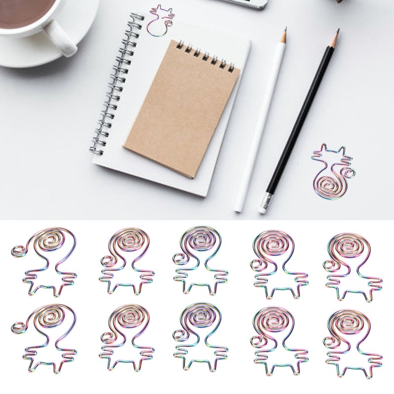 100pcs Cat Shape Paper Clips Colorful Plating Process Increased Slip