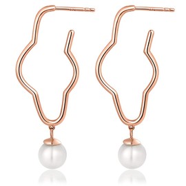 Nobel Schmuck Large Hoop Earrings 925 Sterling Silver Freshwater Pearl Gold Silver Rose Gold, Silver, Pearl