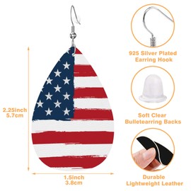 NITAHHHY Faux Leather Earrings Idea Lightweight Teardrop Star Round Dangle Earrings Suitable for Women Accessories Jewelry (Grunge American Flag, Teardrop)