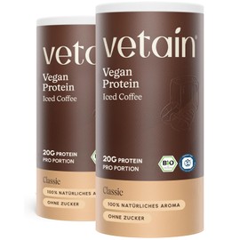 VETAIN Vegan Protein Powder Iced Coffee - 20 g Protein & 75 mg Caffeine - No Artificial Sweeteners - Organic Protein Powder - 4 Protein Sources Fermented Peas - With EAA & BCAA - 1080 g - New Formula