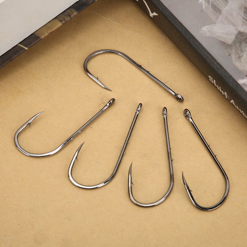 100Pcs 6/0# High Carbon Steel Sharp Fish Hooks with Barb