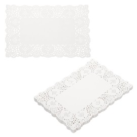 sourcing map 300pcs Lace Paper Doilies 10 x 7.5 Inch White Rectangle Disposable Decorative Paper Placemats Hollow Flower Absorbing Papers for Cakes Desserts Food Decoration Wedding Birthday
