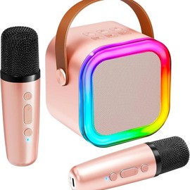 Sound System With 2 Wireless Microphones, Portable Karaoke Machine, Family Gathering, Outdoor Dinner Must, Party Karaoke Game Machine, Children And Adults Game Machine, Family Toys, Singing Learning Machine - Color: Karaoke Machine(Pink)