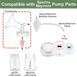 Maymom Pump Part Compatible with Spectra/Ameda Luna Pumps, Syngery Gold; Incl Wide Mouth Flange 18 mm Valve; Not Original Spectra Flange; Replaces Spectra S1 S2, Plus Shield, Pump Parts, Accessories