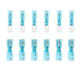 Ruidee 100PCS Heat Shrink Spade Connectors Female and Male Spade Wire Connectors Fully Insulated Quick Disconnect Crimp Terminals 16-14 AWG Blue/ARSL